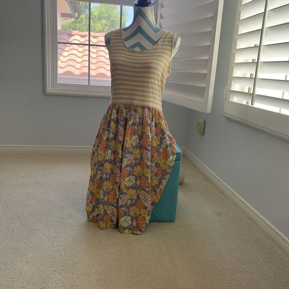MATILDA JANE Floral Dress Size Large Fit Flare Gray Yellow Rose Women's L
